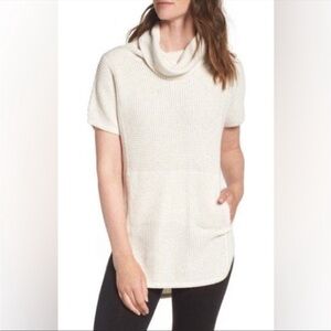 UGG Selby Short Sleeve Cowl Neck Sweater Waffle Cream Round Hem Sz S
